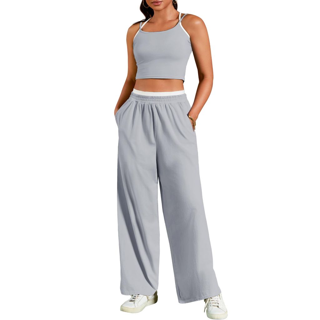 ONFERS 2 Piece Sets for Women Summer Yoga Set, Small, Gray