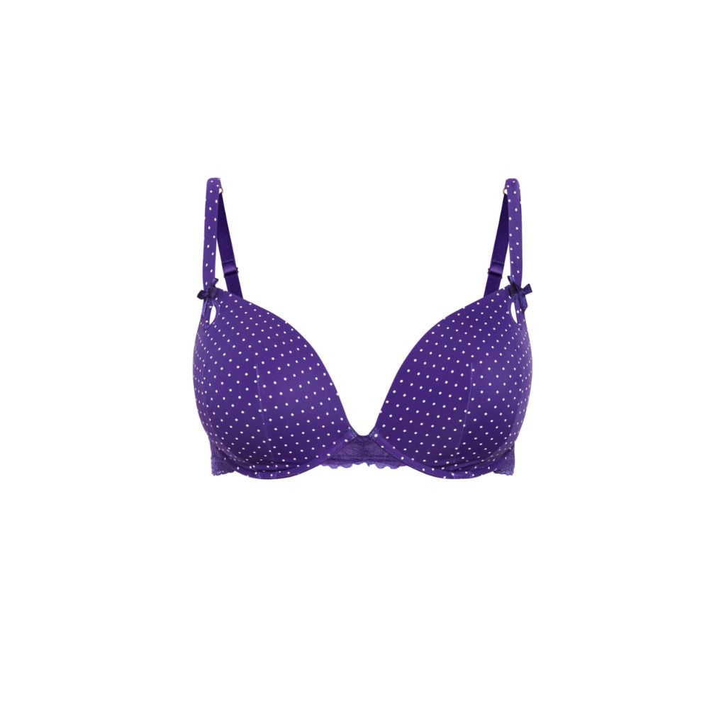 City Chic Plus Size Mounia Push Up Print Bra, Purple Spot, 36DD