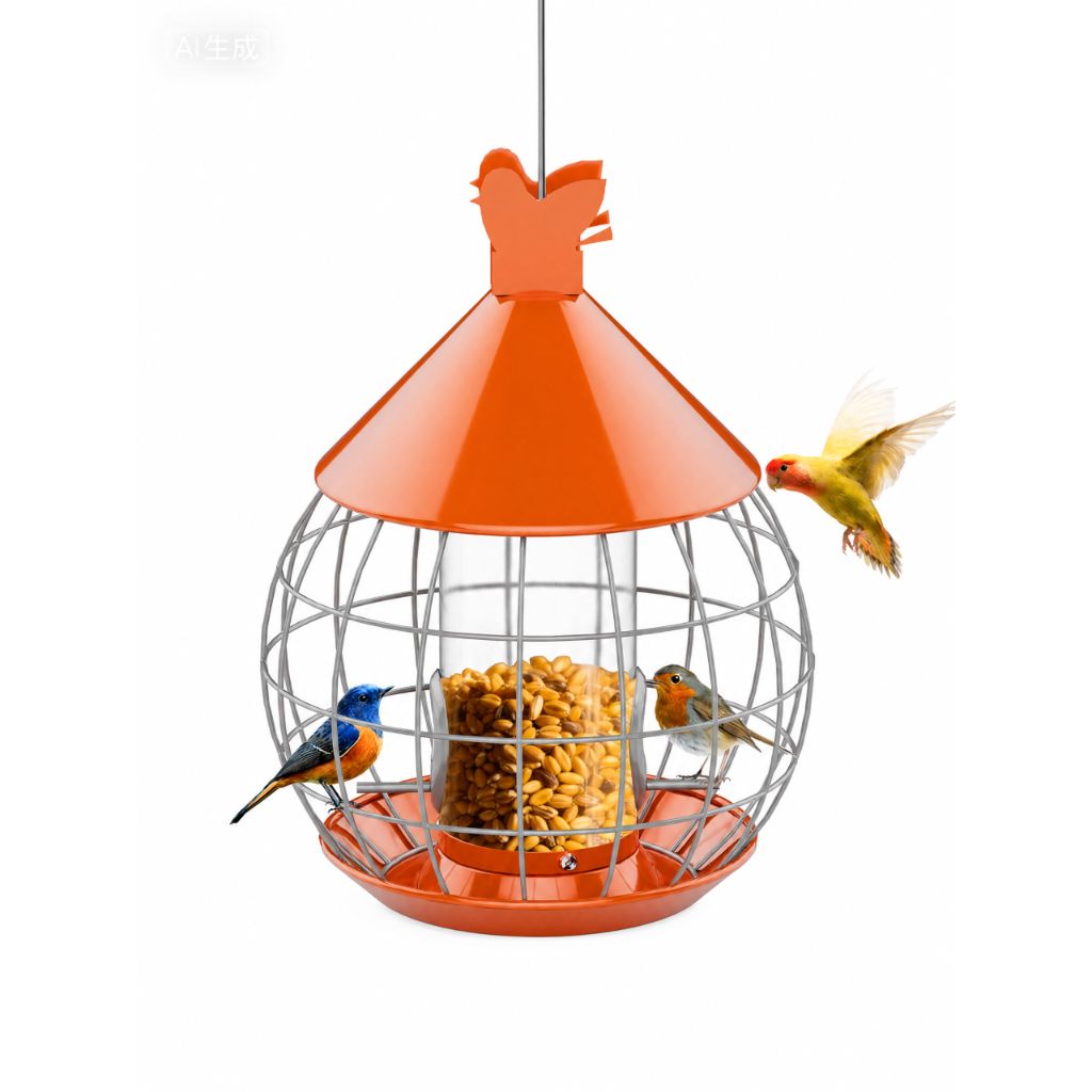 Metal Bird Feeder for Outdoor Hanging, Large Capacity Wild Bird Feeder with Weatherproof Roof & Squirrel-Proof Design, Easy to Fill & Clean, Ideal for Cardinals, Finches, and Blue Jays