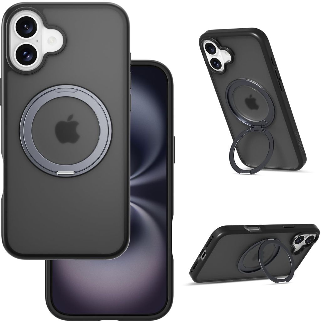MAGEASY Designed for iPhone 16 Plus Case 6.7" - Shockproof Case with 360° Rotatable Stand, 16ft Ultimate Drop Protection (Black)