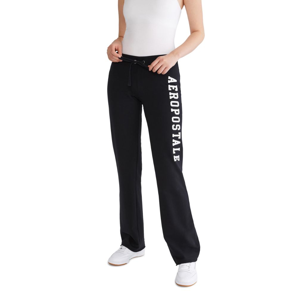 Aeropostale Women's Aero Logo Flare Pant-Arches, Dark Black, Large