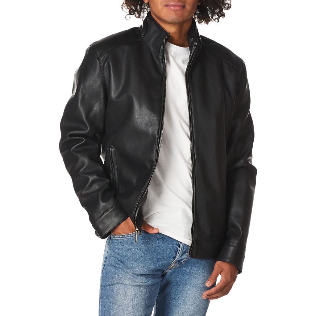 Cole Haan Signature Men's Zip Front Faux Leather Moto Jacket, Black, Small