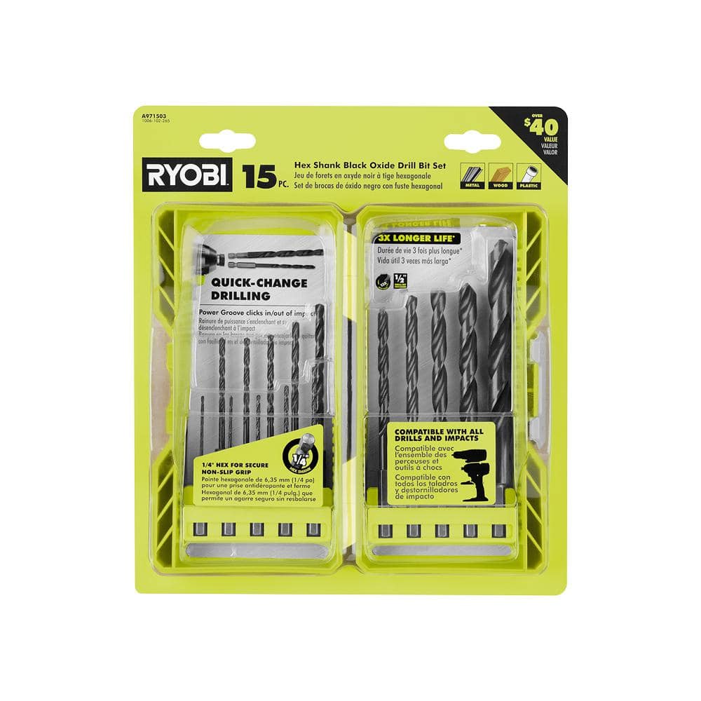 RYOBI - 15pc Drill Bit Set - Hex Shank Black Oxide