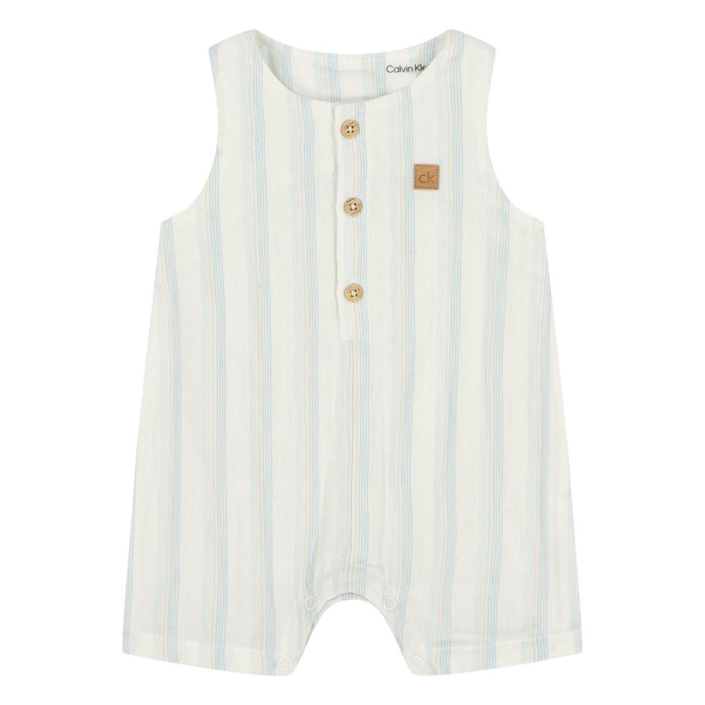 Calvin Klein Baby Boy's Striped Gauze Sunsuit - Vanilla Ice Stripes, 3-6 Months