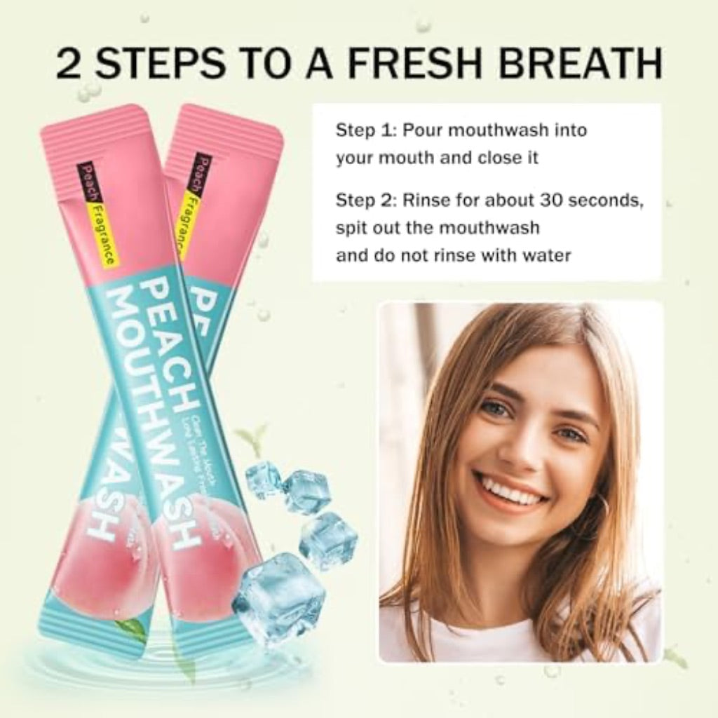 Mini Mouthwash Kit,Travel Size Portable Fresh Breath Mouth Wash,Coffee Peach Mint Flavor, 60 Individual Disposable Mouthwash Packs for Oral Care