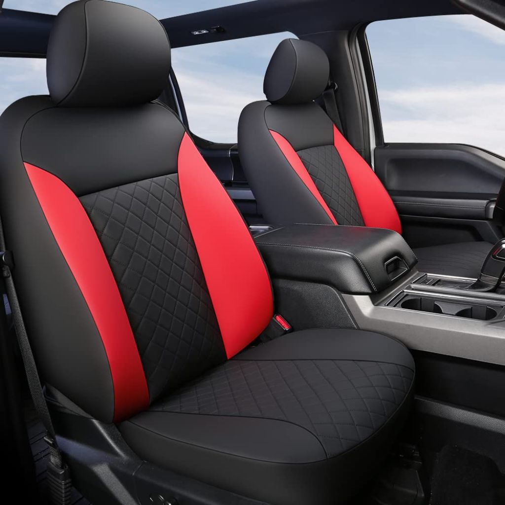 GIANT PANDA Full Set Car Seat Covers, 2009-2025 Ford Pickup Trucks (Black + Red)