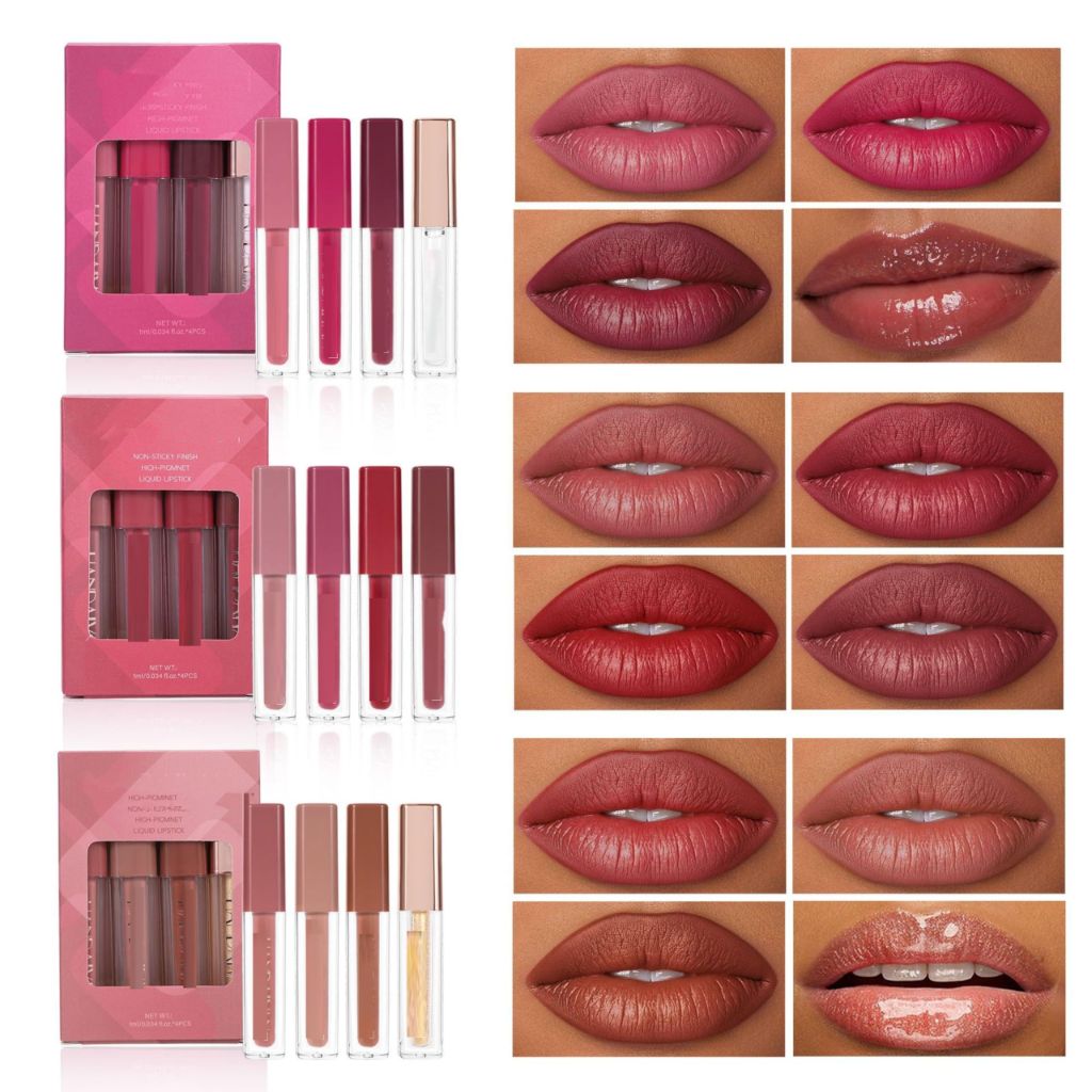 MAEPEOR Matte Liquid Lipstick Set 4PCS High Pigmented Velvety Lipstick Kit Waterproof Smudge Proof Lip Gloss (Set 402)