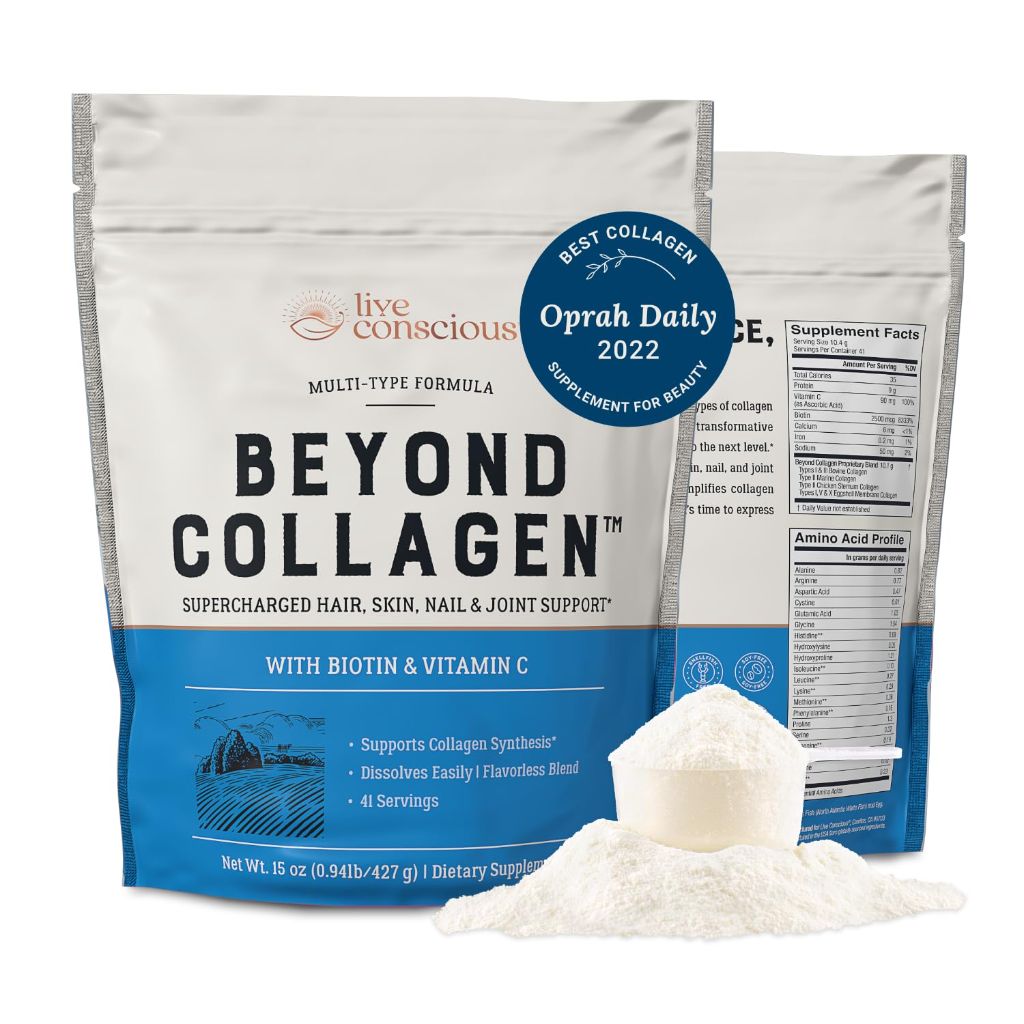 Live Conscious Beyond Collagen Multi Collagen Powder for Women w/Types I, II, III, V & X - 41 Servings