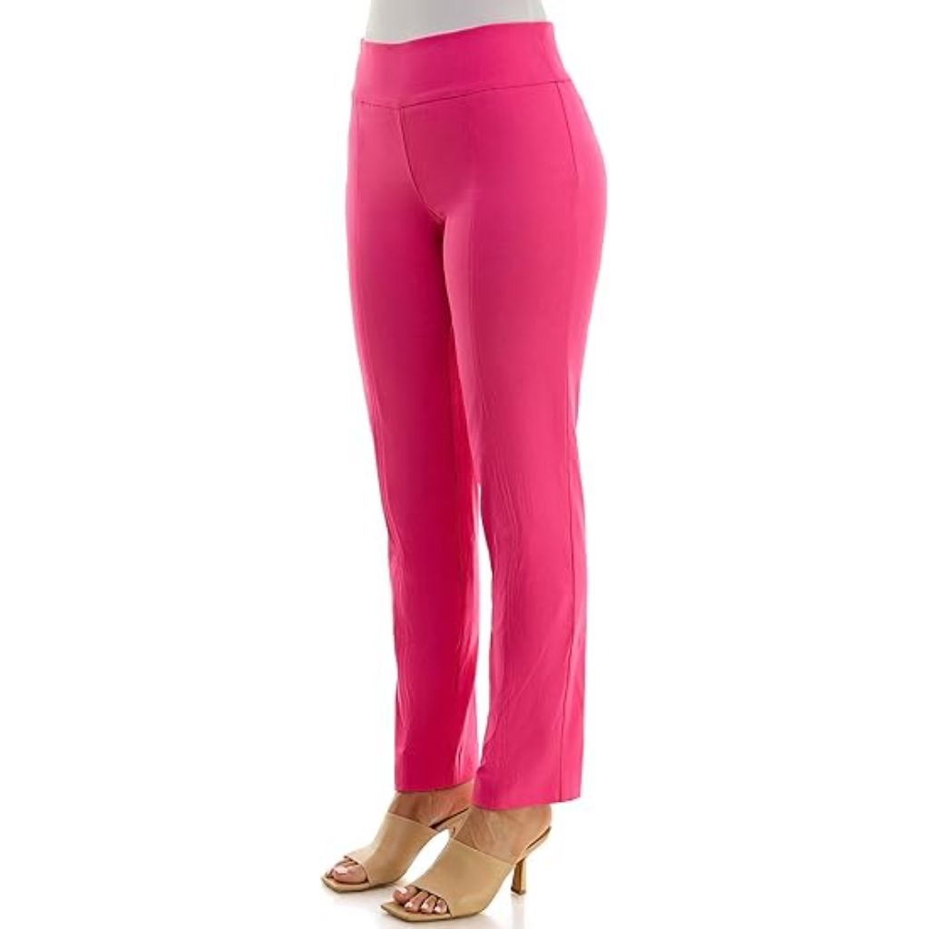 Zac & Rachel Women's Millennium Fabric Slim Leg Pull-On Pant - Bright Rose, Size 10