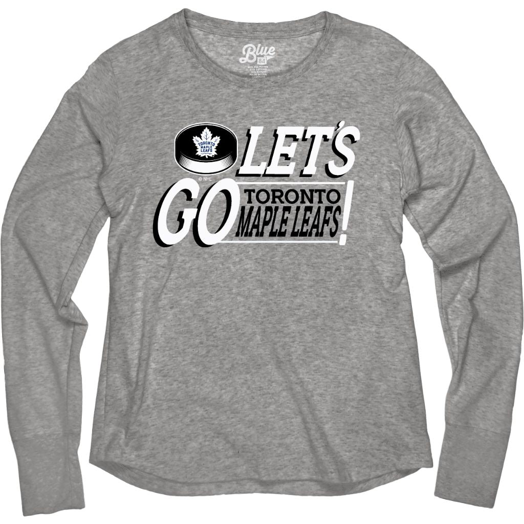 SZ L, Blue 84- Toronto Maple Leafs Women's Tri-Blend Long Sleeve T-Shirt Gray