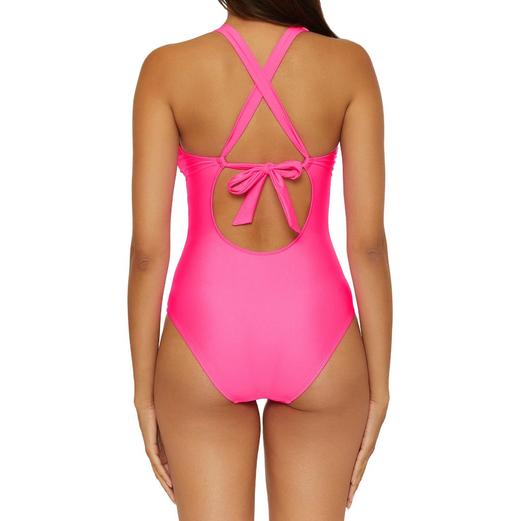 BCA By Rebecca Virtue Jemma, Women's Lace Up One-Piece Swimsuit, Neon Pink - size M