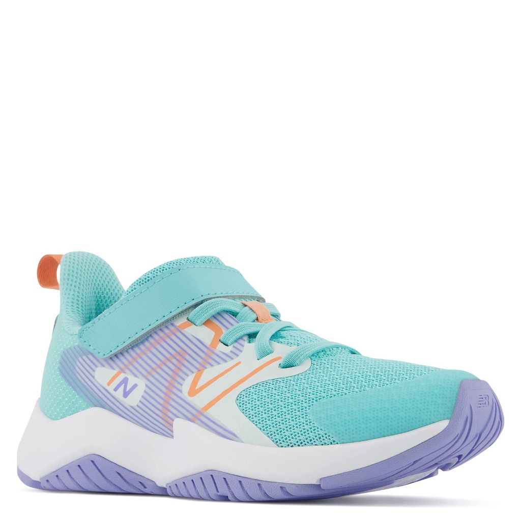 New Balance Kid's Rave Run V2 Hook and Loop Running Shoe, Surf/Peach Glaze/Magic Hour, 2 Wide Infant