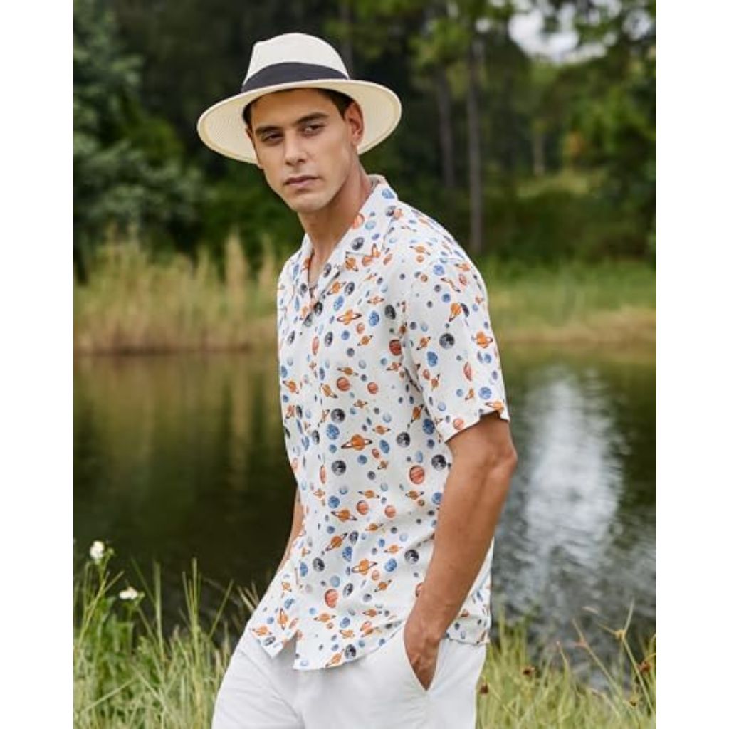 Men's Hawaiian Shirts Wrinkle Free Short Sleeve Button Down Tropical Beach Vacation Shirt XL