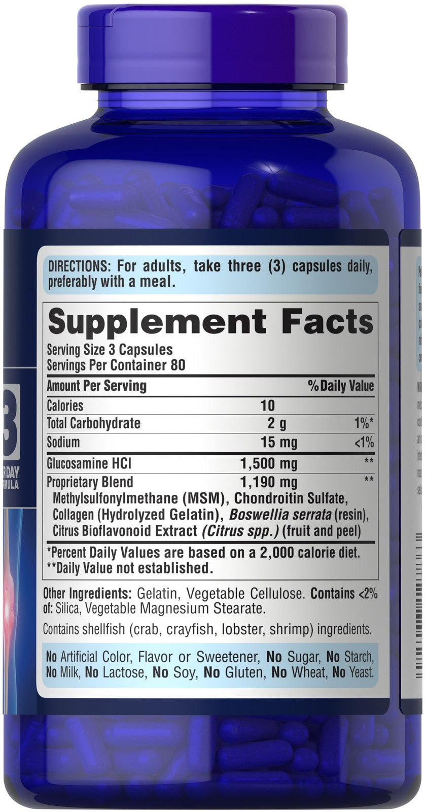 Puritan's Pride Advanced Glucosamine Chondroitin MSM with Vitamin D3, 80ct