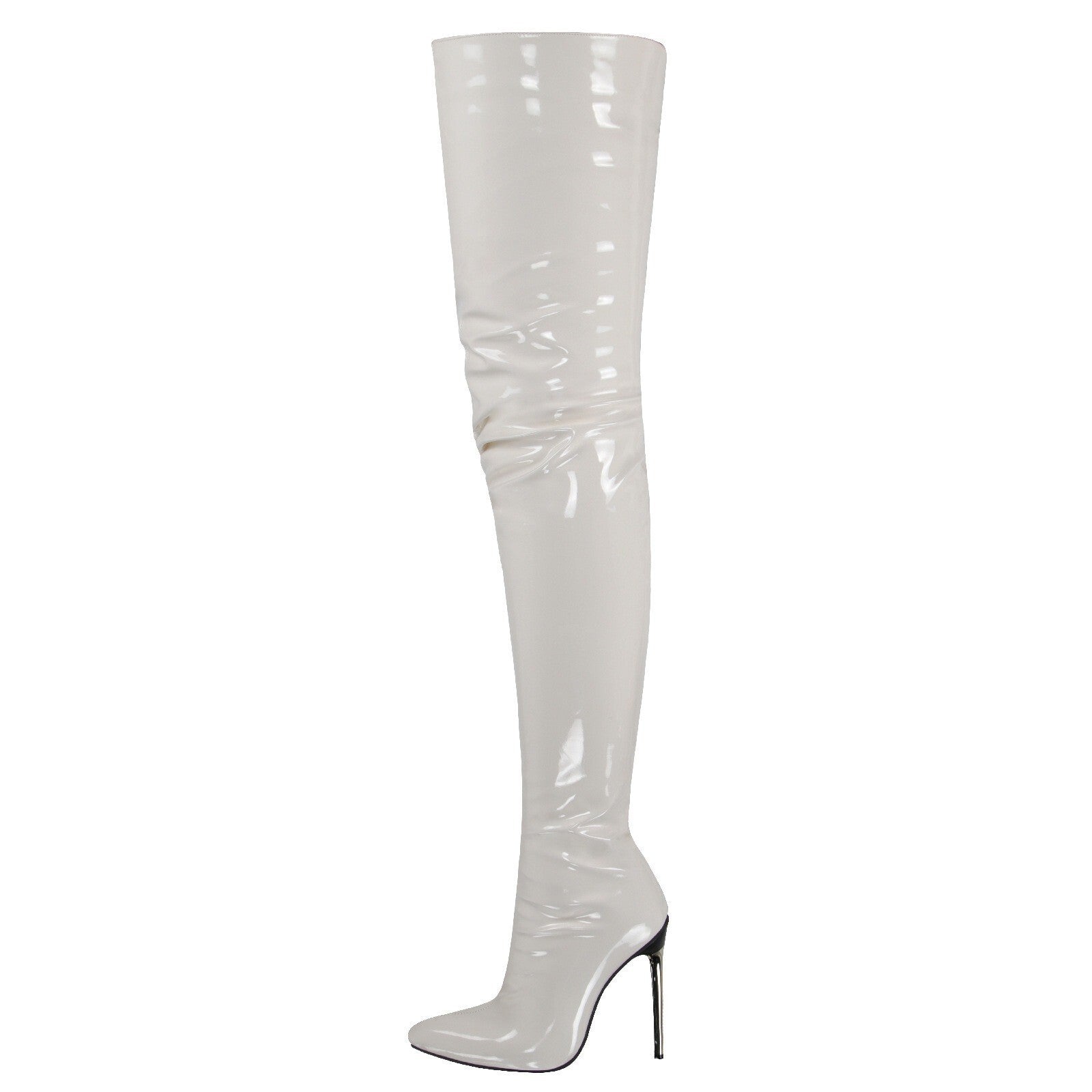 Women's Patent Leather Thigh High Boots - Stiletto Side Zipper - White - Size 10