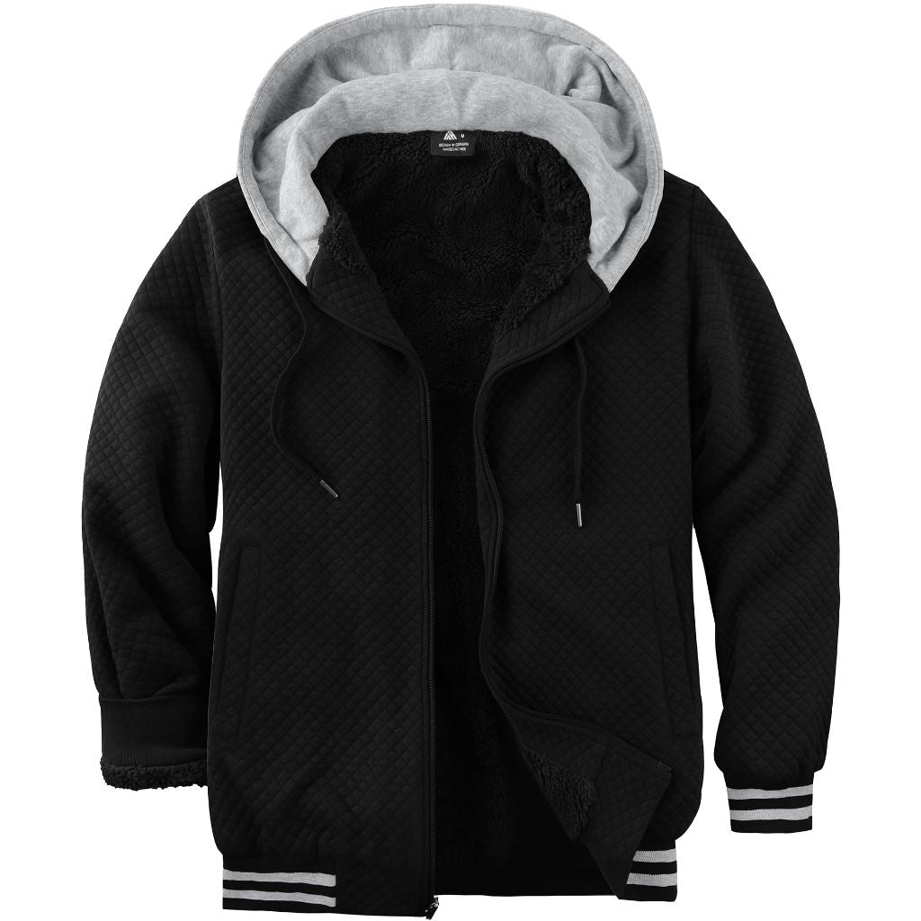 GEEK LIGHTING Mens Fleece Lined Hoodies Zip Up Waffle Knit Thicken Hooded Sweatshirts Winter Jackets, Black grey M