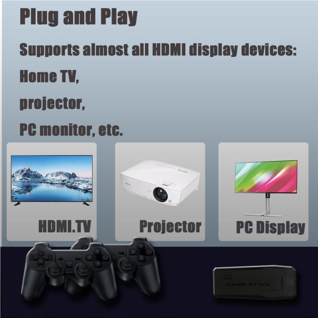 SPILLKONSOLL Retro Game Console with Built-in Games, 4K HDMI Output, 9 Emulators, Dual 2.4GHz Wireless Controllers