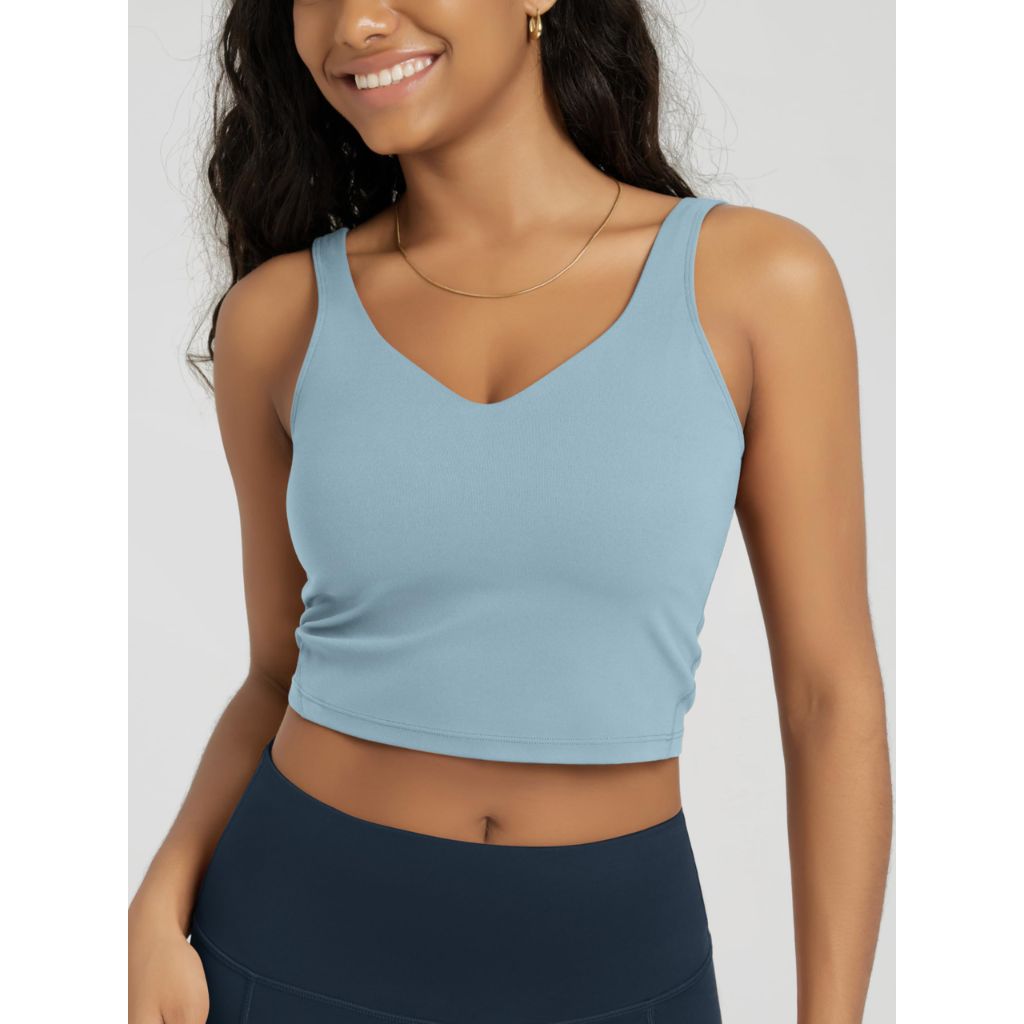 ODODOS Cloud Feeling Tank Bra for Women U Back Yoga Crop Top, Chambray, X-Large