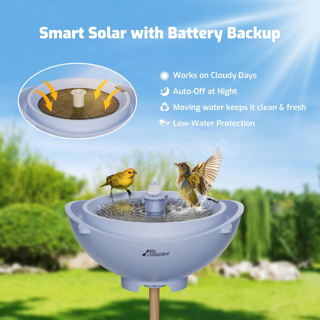 Richbird Solar Bird Bath with Fountain and Battery Backup, 3-in-1 Hanging or Freestanding Birdbath (Sky Blue)