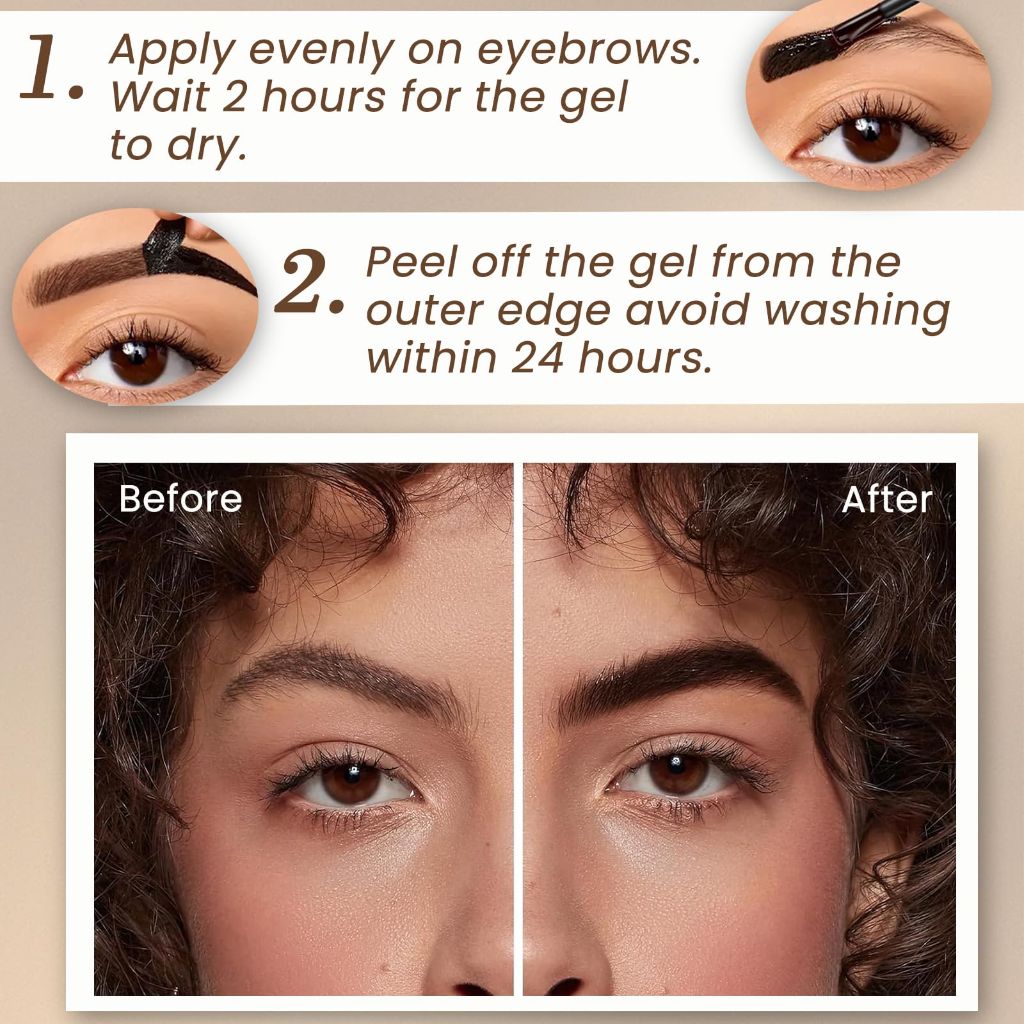 Tattoo Eyebrow Gel Easy Peel Off - Light Brown Eye Brow Gel, Waterproof & Transfer-proof - 02