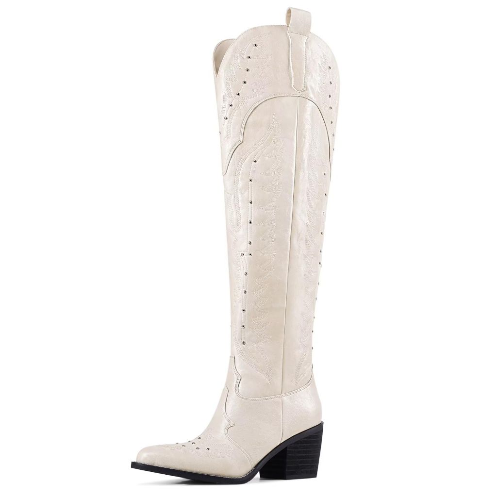 SZ 9.5, GPXGPX Women's Embroidered Cowboy Boots Over the Knee Western Boots Wide Calf