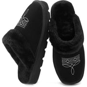 YOLIS Western Cowboy Boot Slippers, Fuzzy House Slippers for Women Memory Foam for Bedroom Indoor Outdoor - Size 10, Black