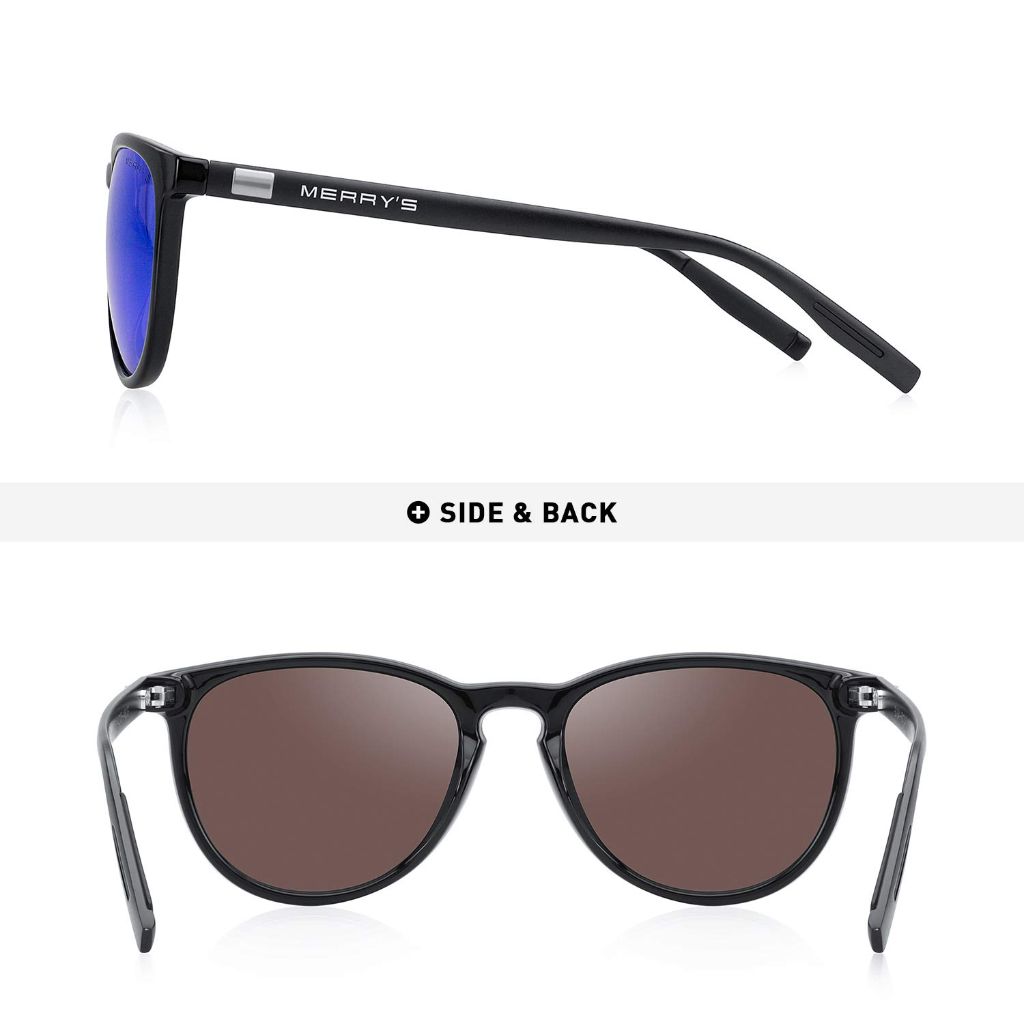 Merry's Adult's Polarized Retro Classic Round Frame Sunglasses - Black/Blue Mirror, 54mm