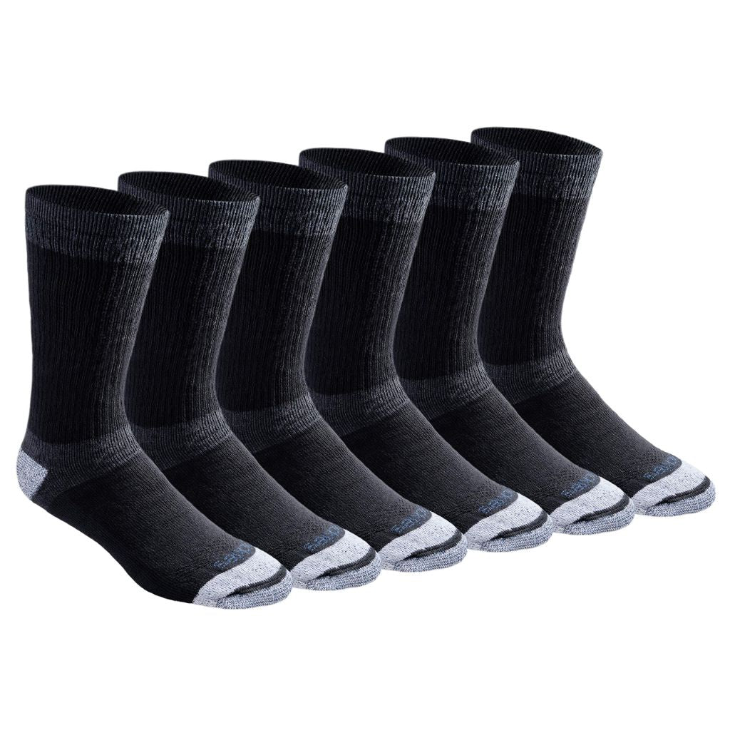 SZ M, Dickies Men's Dri-Tech Moisture Control Max Full Cushion Crew Socks, Black (6 Pairs)