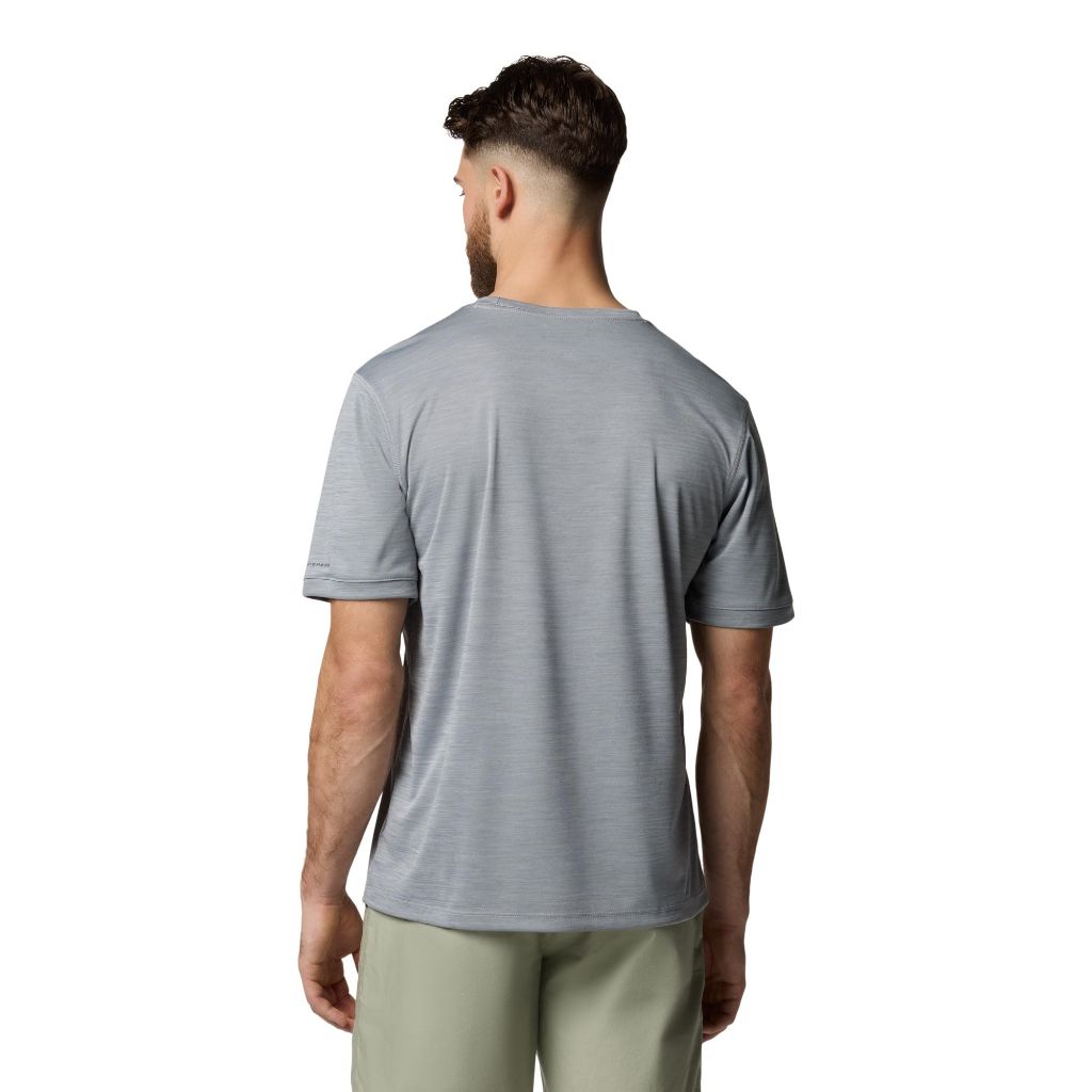 Columbia Mens Sage Peak Knit Short Sleeve Crew, Columbia Grey Heather, Medium