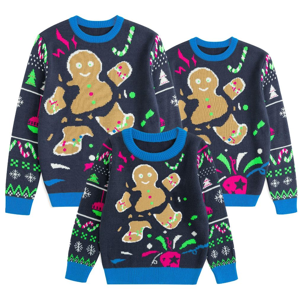 Simplee kids Ugly Christmas Sweater Family Matching Outfits for Men Women Knitted Pullover Blue