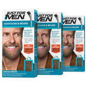 Just For Men Mustache & Beard, Beard Coloring for Gray Hair with Brush, Medium Brown, M-35, Pack of 3