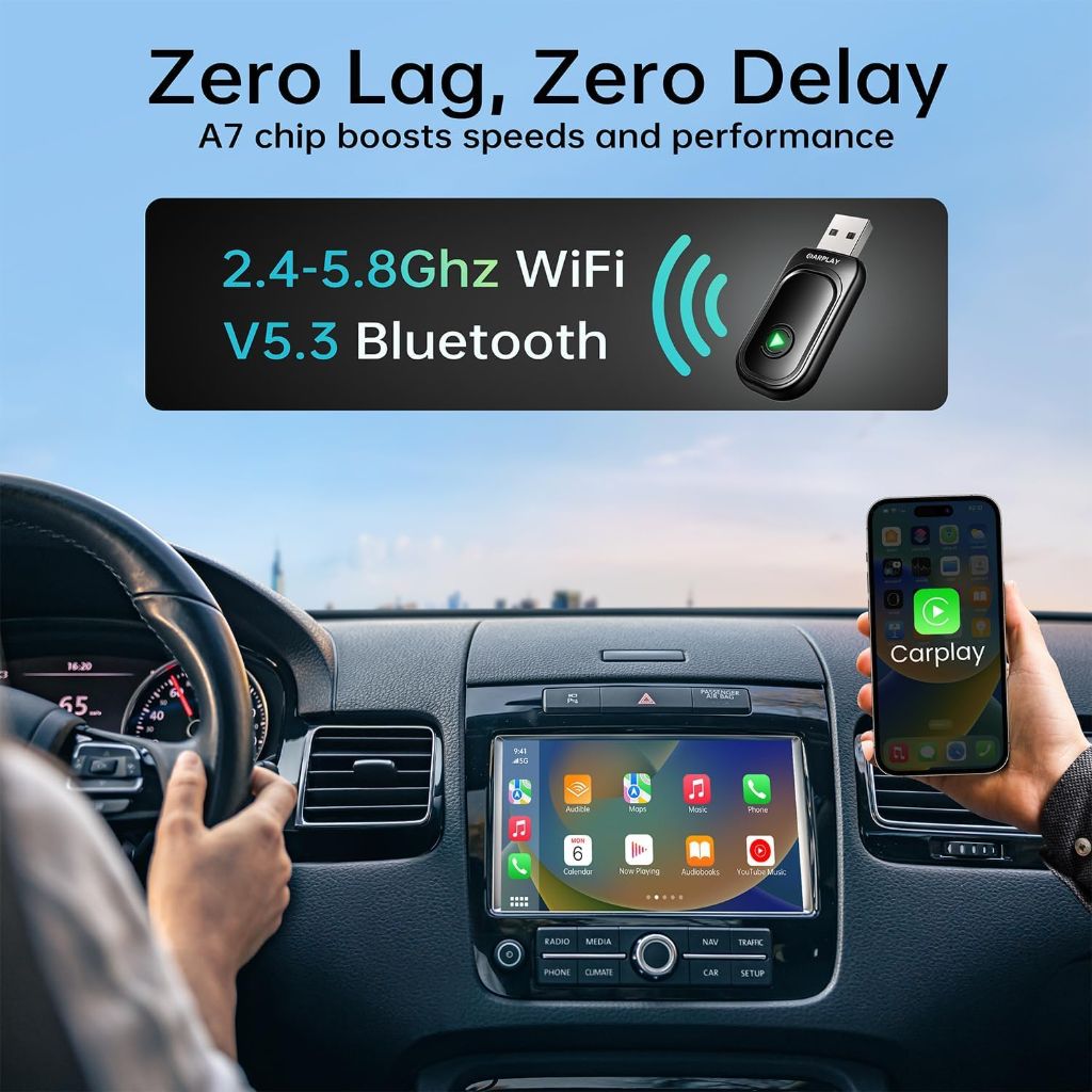 MuxeSKY Carplay Wireless Adapter, Converts Wired to Wireless Carplay Dongle | Black