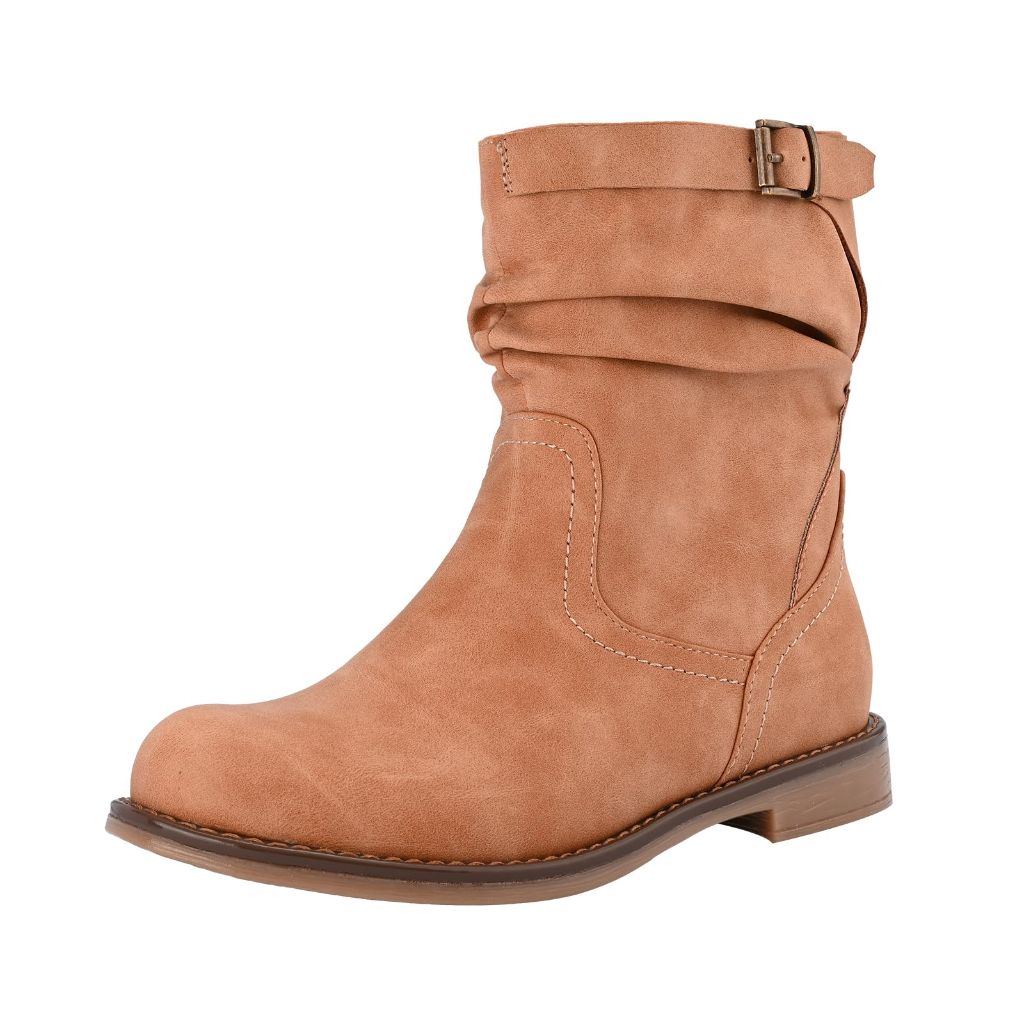 SZ 8.5, Shoe'N Tale Women's Mid Calf Boots Slouchy With Side Zipper( Brown )