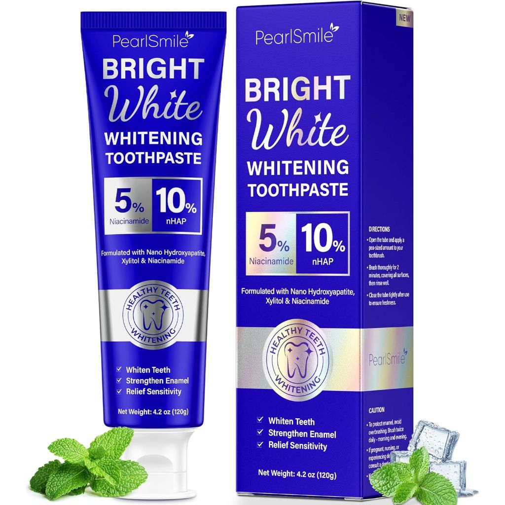 PearlSmile Niacinamide Hydroxyapatite Whitening Toothpaste – Travel Size, 4.2oz