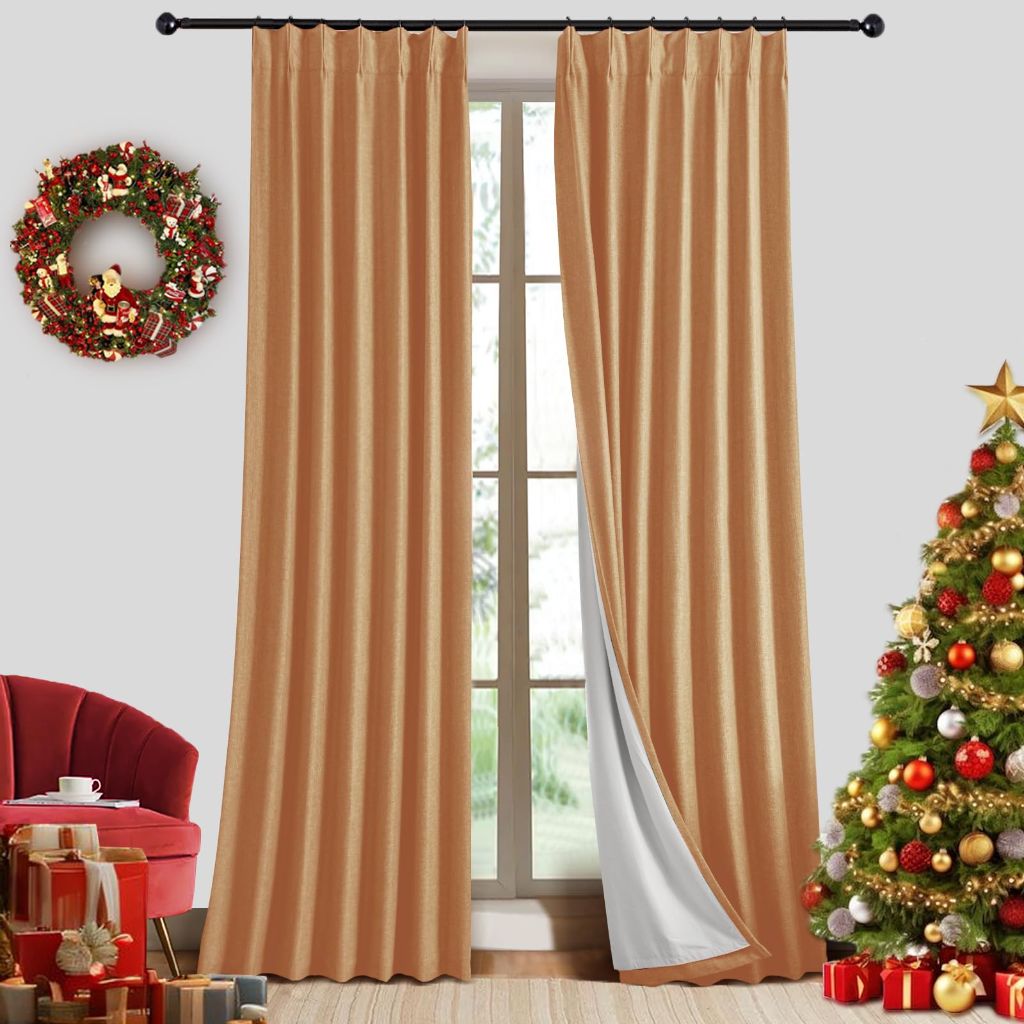 IVAPUPU Linen Pinch Pleated 100% Blackout Curtains for Bedroom