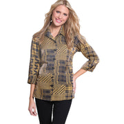 MULTIPLES Women's Turn-Up Cuff Three Quarters Sleeves Shirt, Classic Gold - size L