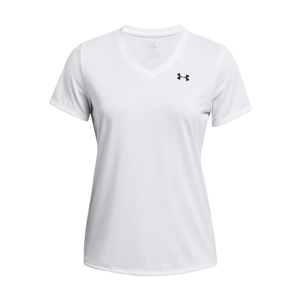 Under Armour Womens Tech Short Sleeve V Neck, (100) White / / Black, Medium