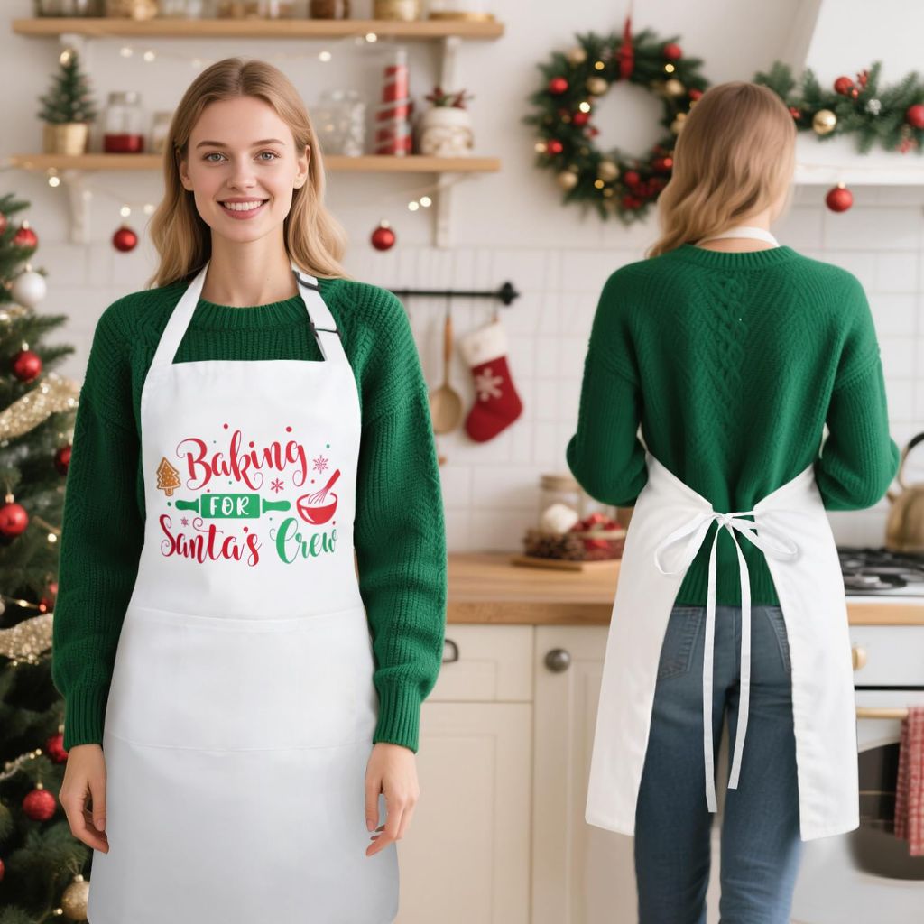 NLUS Christmas Aprons for Women Men with 3 Pockets, White