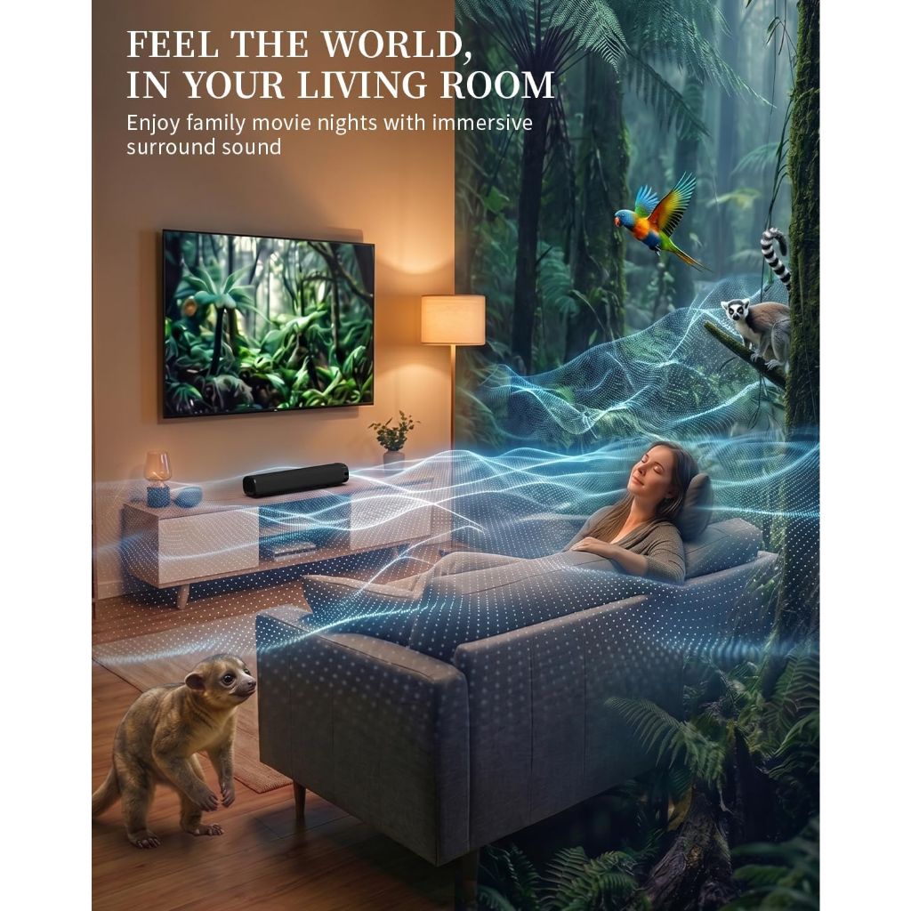 Jierben 50W Sound Bar with Bluetooth 5.3, Optical/AUX/HD ARC Inputs