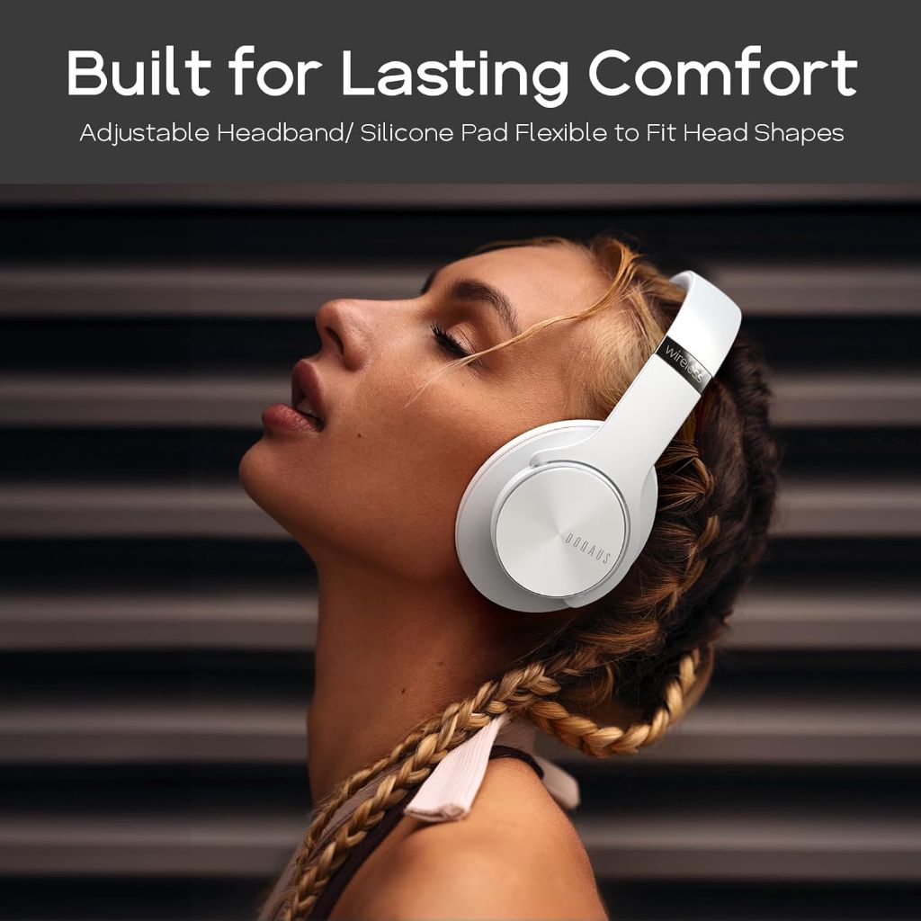 DOQAUS Life 3 Over Ear Wireless Bluetooth Headphones, 90H Playtime, 3 EQ Modes, HiFi Audio, ENC Mic - White