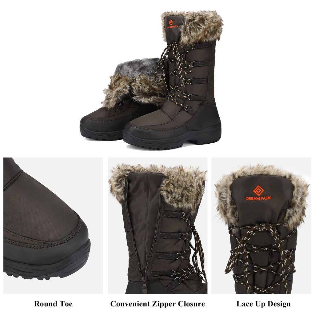 DREAM PAIRS Women's Warm Faux Fur Lined Mid-Calf Winter Snow Boots, Brown - Size 6