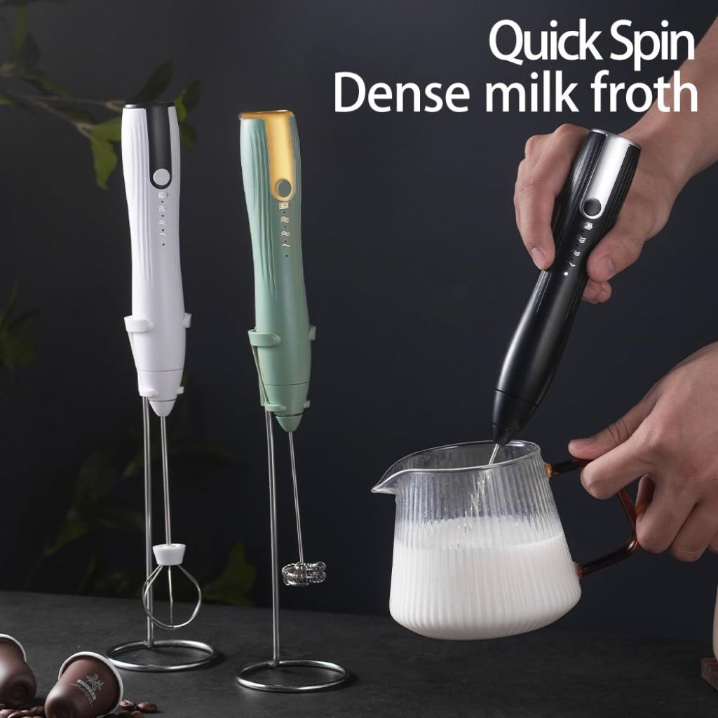 Ruciko Rechargeable 3-Speed Electric Milk Frother,Stainless Steel,Mini Handheld.Quick Type-C Charging (white)