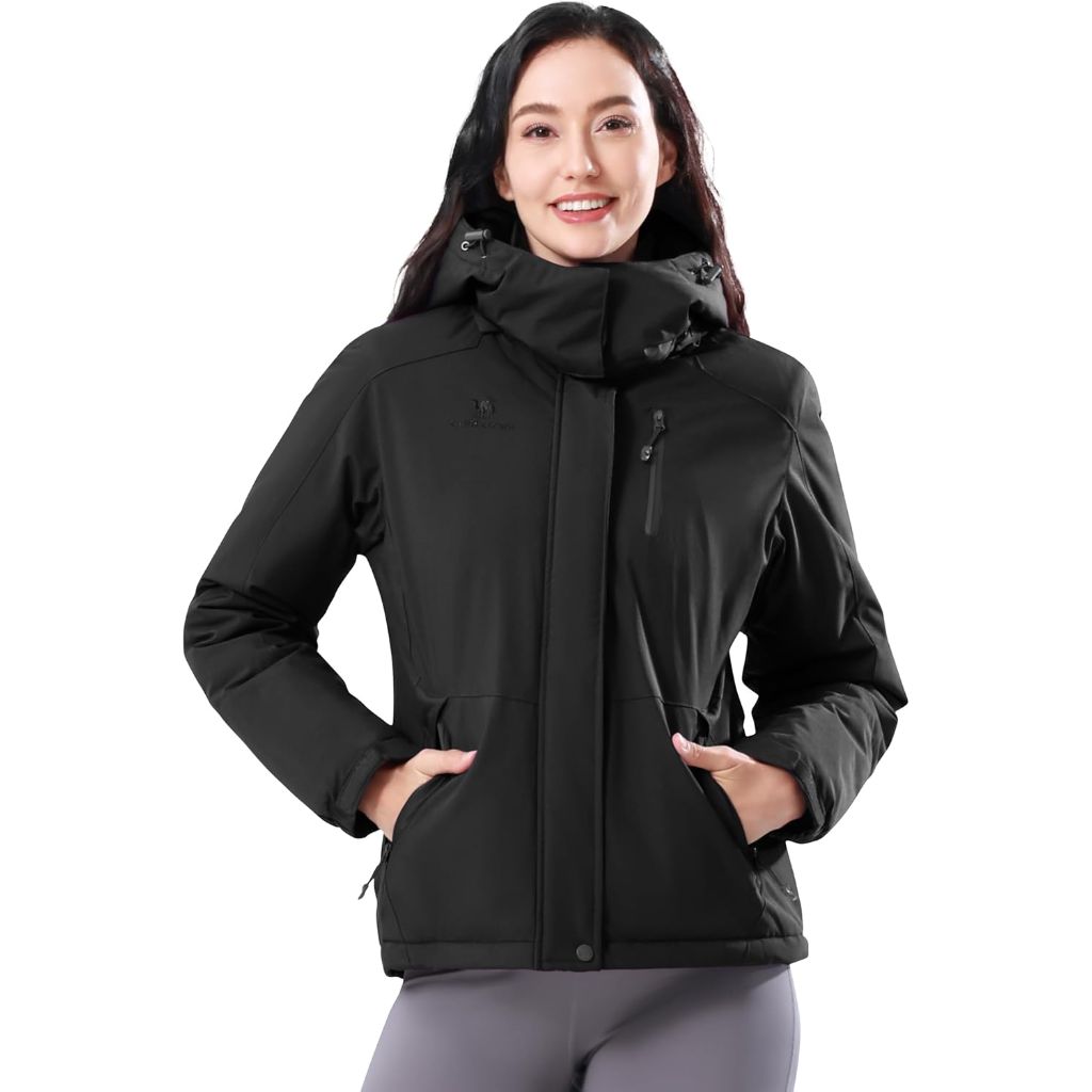 CAMELSPORTS Women's Waterproof Insulated Fleece Lined Snowboarding Jacket, Black, SZ L