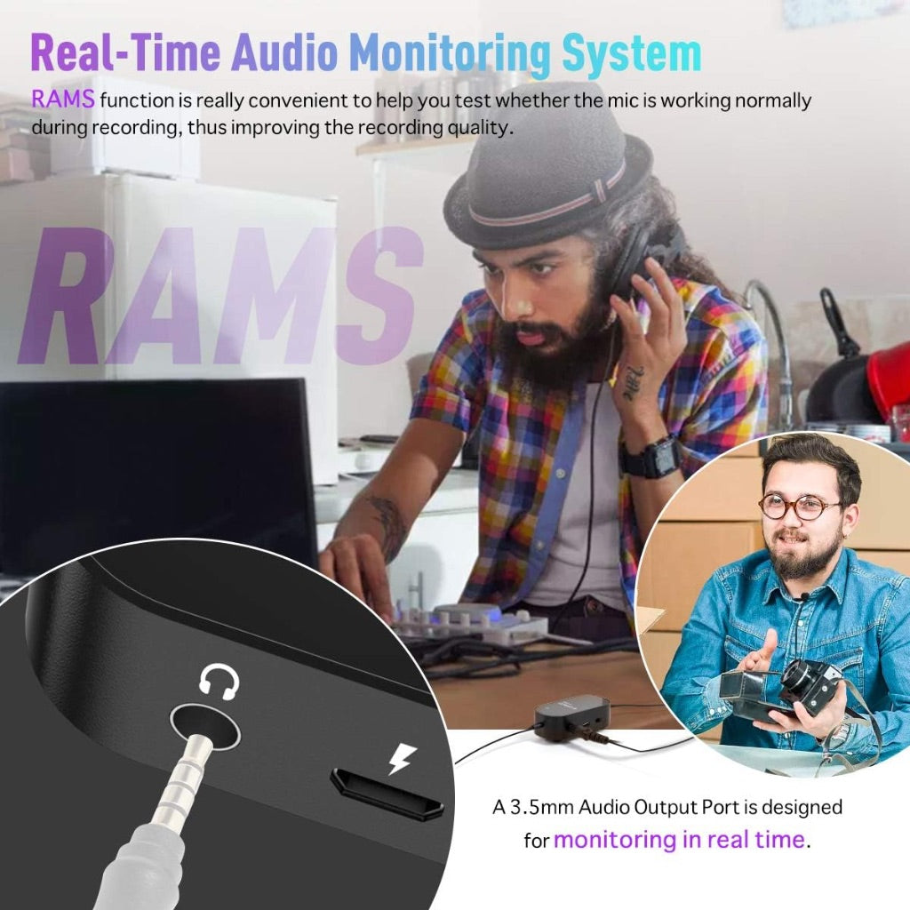 SYNCO Lav-S6M Lavalier Microphone, 3.5mm Audio-Monitor, Supports USB Charging, 19.7' Cable, Noise Reduction