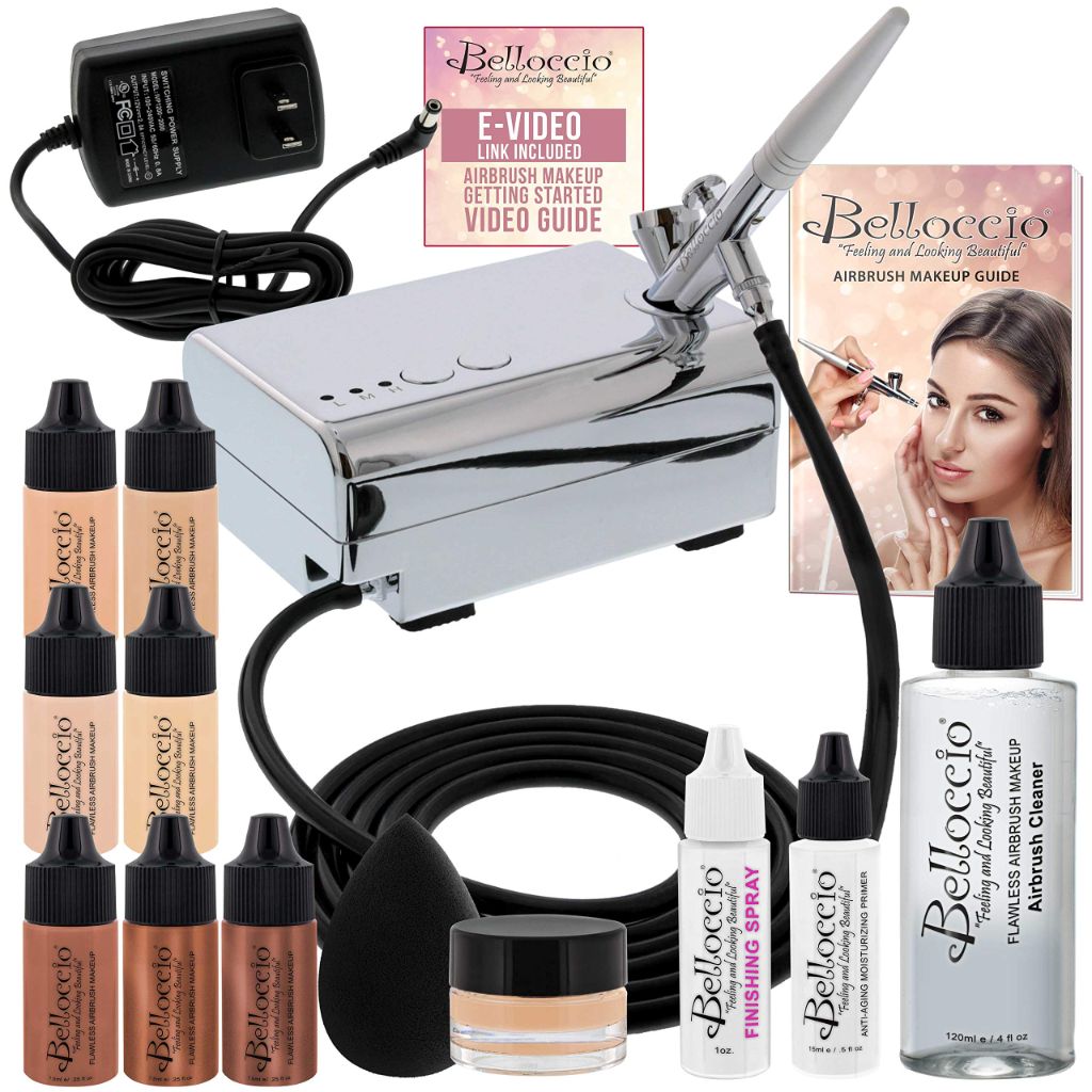 Belloccio Professional Beauty Airbrush Cosmetic Makeup System with 4 Fair Shades of Foundation in 1/4 Ounce Bottles