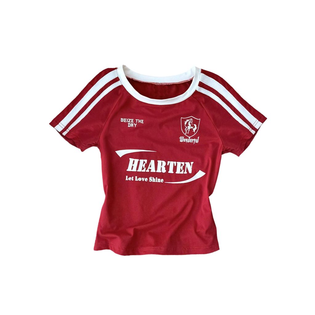 RoseSeek Girl's Graphic Tees Striped Short Sleeve Cropped Tshirts Crew Neck Summer Tops Streetwear Burgundy 10Y