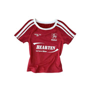 RoseSeek Girl's Graphic Tees Striped Short Sleeve Cropped Tshirts Crew Neck Summer Tops Streetwear Burgundy 10Y