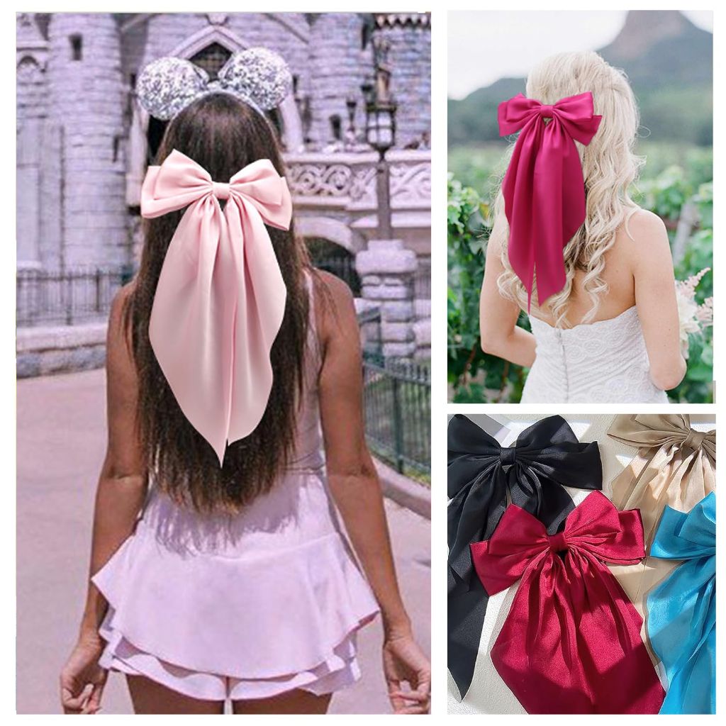 Silky Satin Hair Bows for Women (Brown color 6pcs)