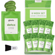 Glorio Detox Clay Face Mask Treatments for Minimizing Pores, Blackheads, Breakouts - 8 Masks & 1 Applicator