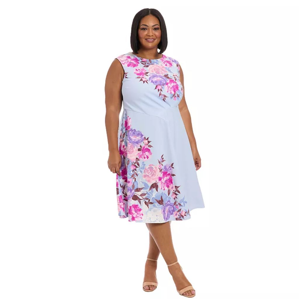 London Times Women's Sleeveless Scuba Crepe Midi Dress - Light Blue, Size 14W